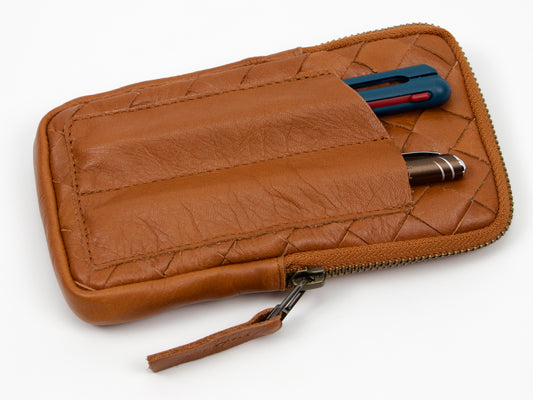 milloo Slim Pen Case Handwoven Tan Brown