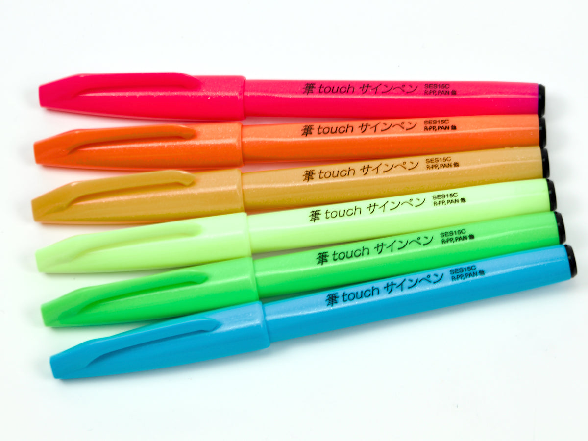 Pentel Fude Touch Sign Pen 6 Color Set