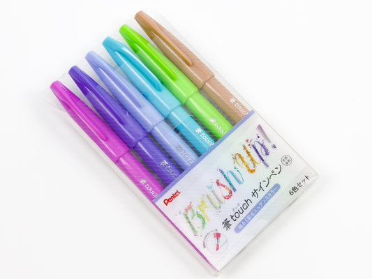 Pentel Fude Touch Sign Pen 6 Color Set