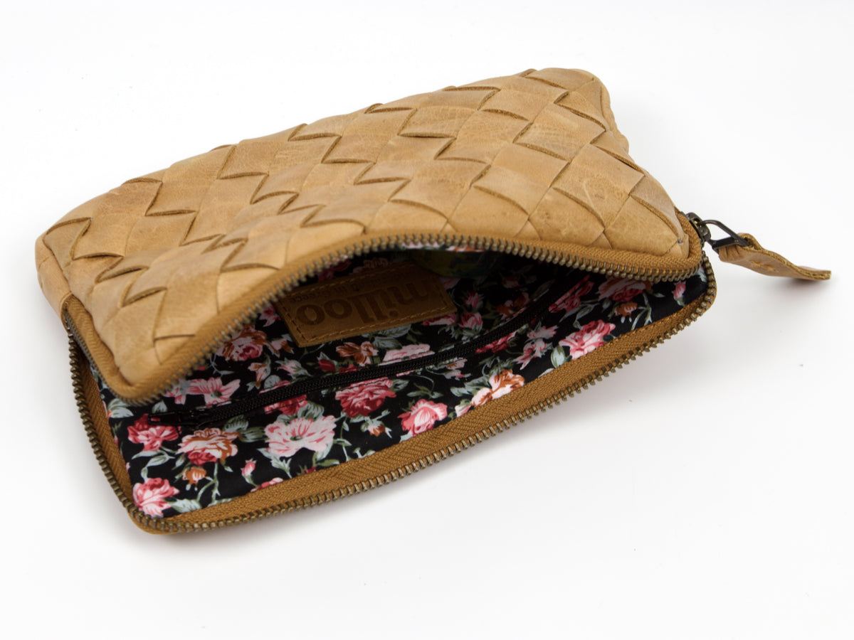 milloo Chloe Handwoven Clutch Distressed Brown