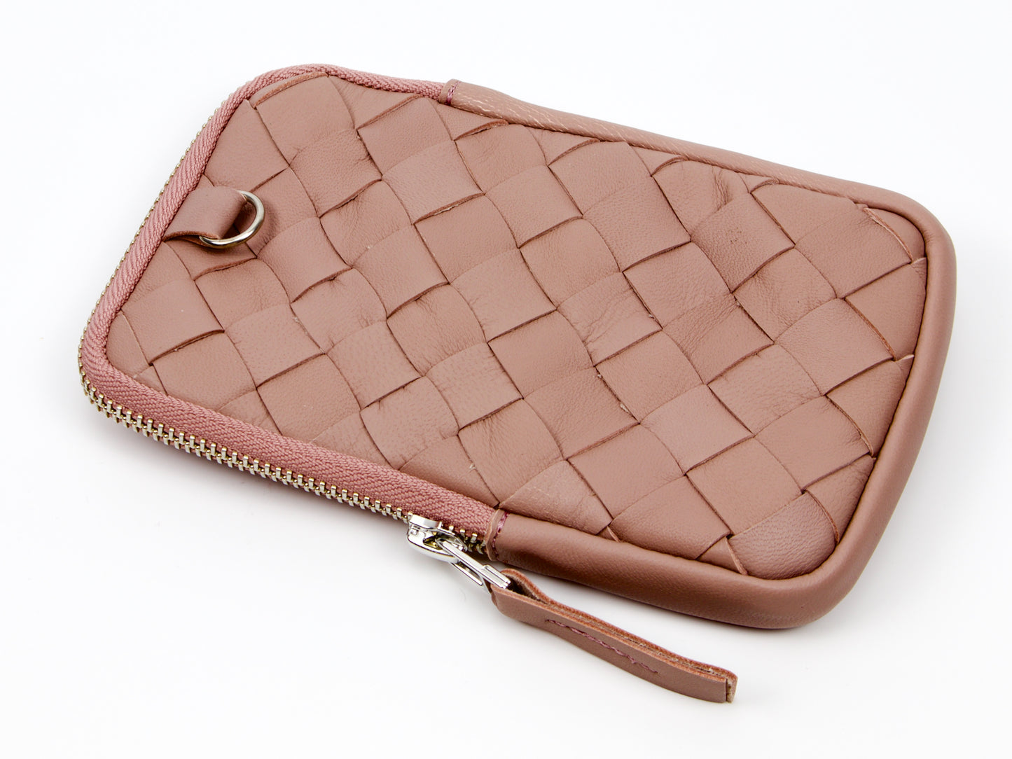 Estuche para bolígrafos Milloo Slim, tejido a mano, color rosa y beige