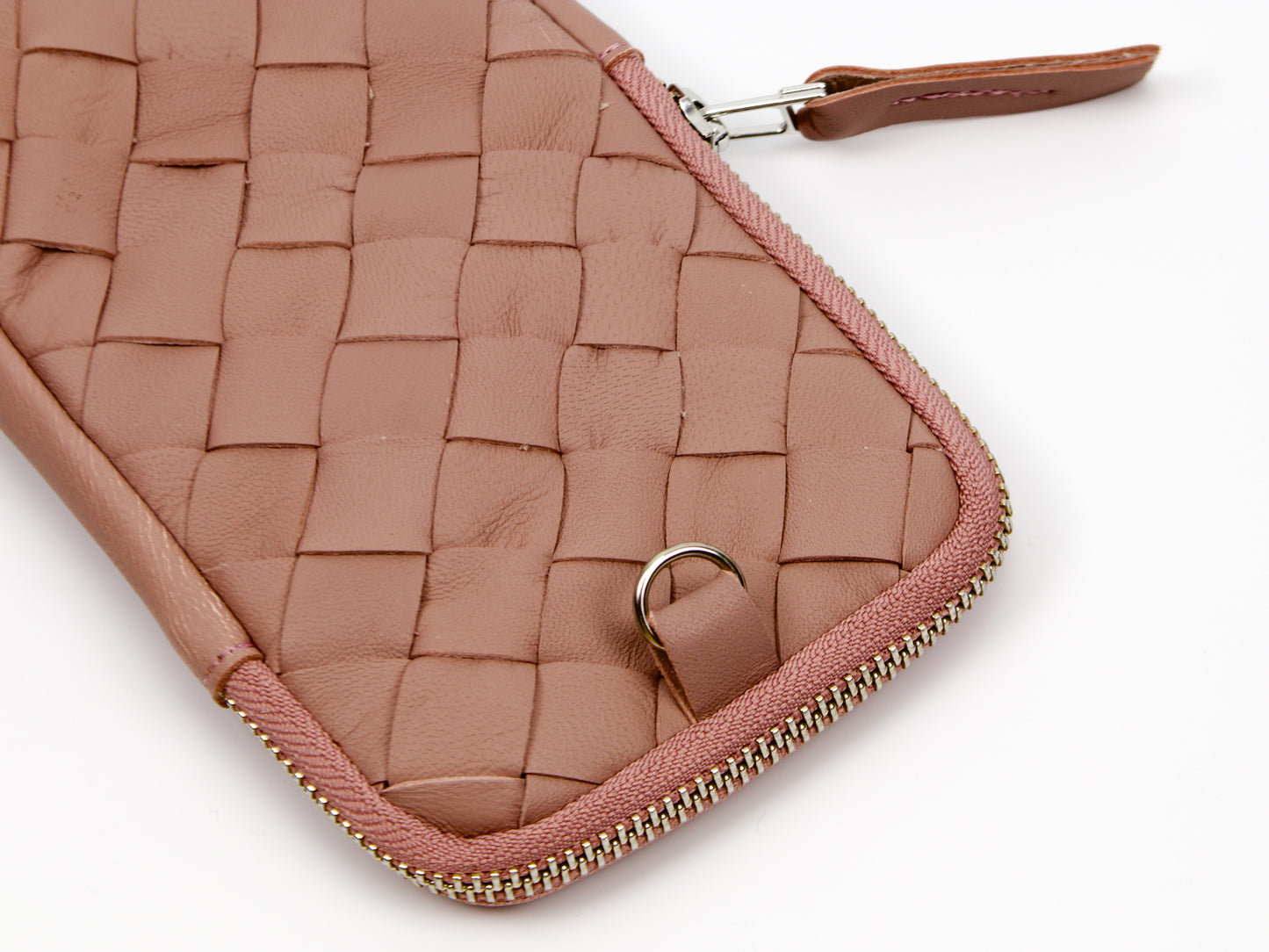 Estuche para bolígrafos Milloo Slim, tejido a mano, color rosa y beige