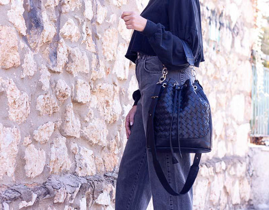 milloo Danae Bucket Bag Sandy Pink Handwoven
