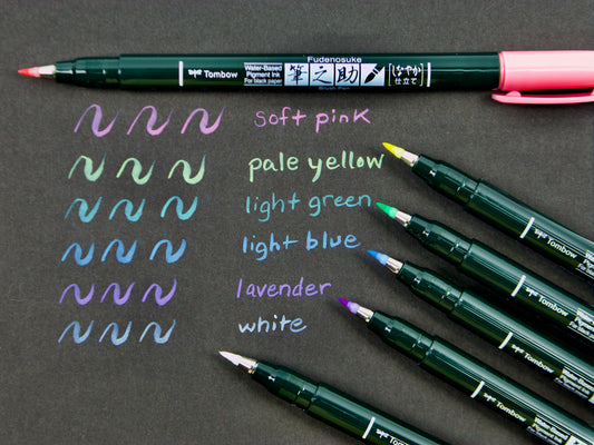 Tombow Fudenosuke Brush Pen Pastel Colors 6 Color Set